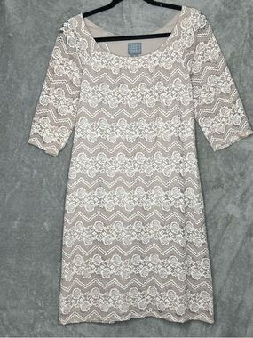 Rabbit Rabbit Rabbit Medium Midi Dress Brown Floral Lace 3/4 Sleeve Scoop Neck